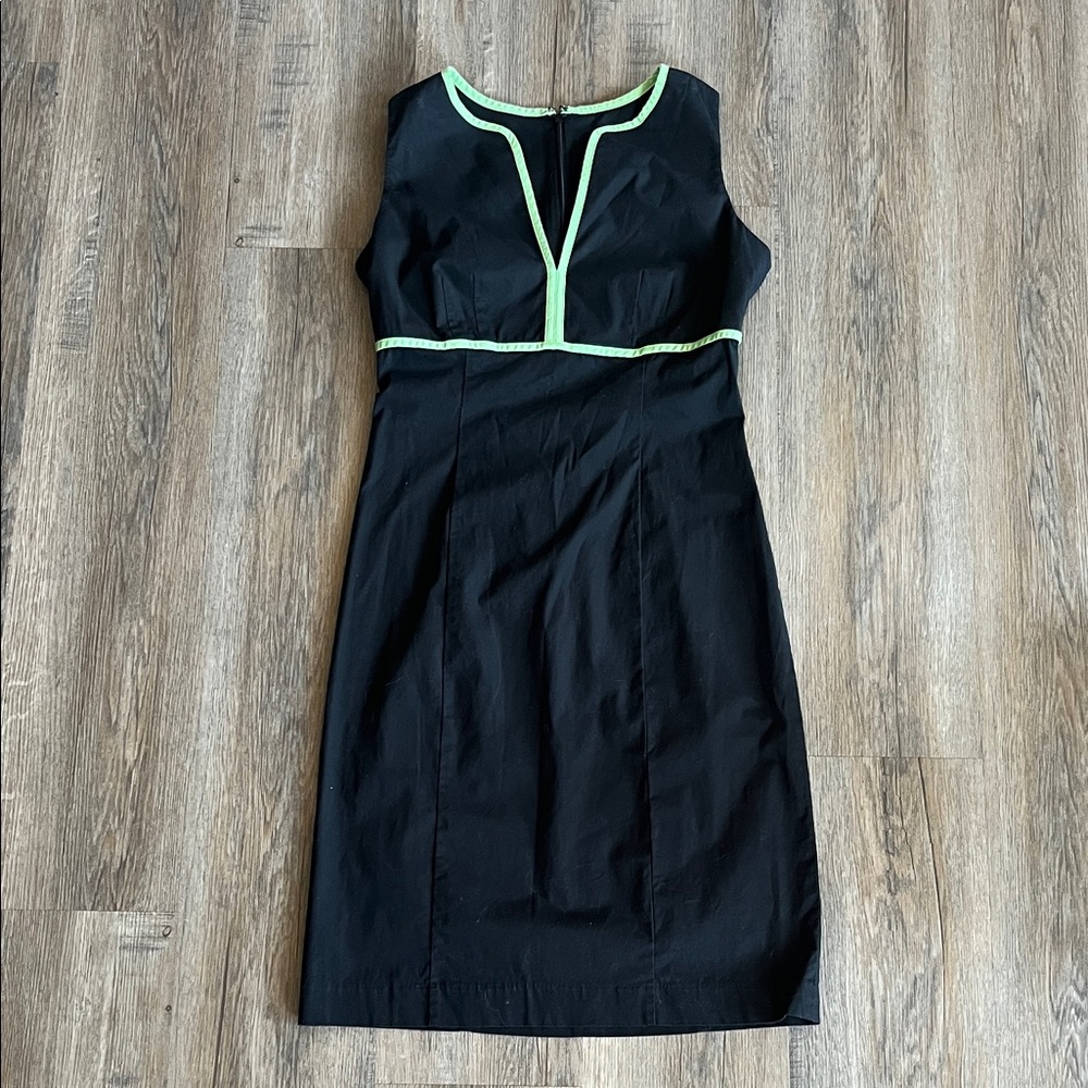 Chic Black Midi Dress with Green Trim